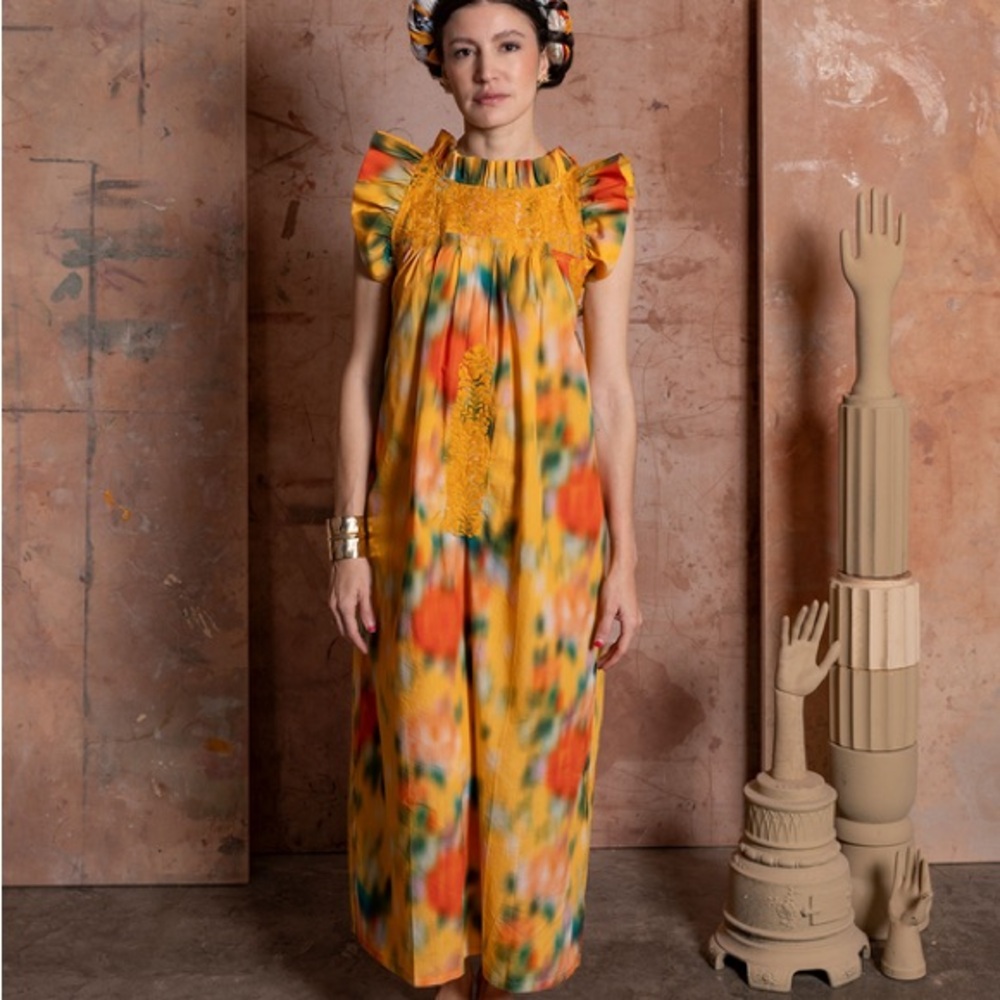 Mi Golondrina Yellow Multi-Color Floral Maxi Dress